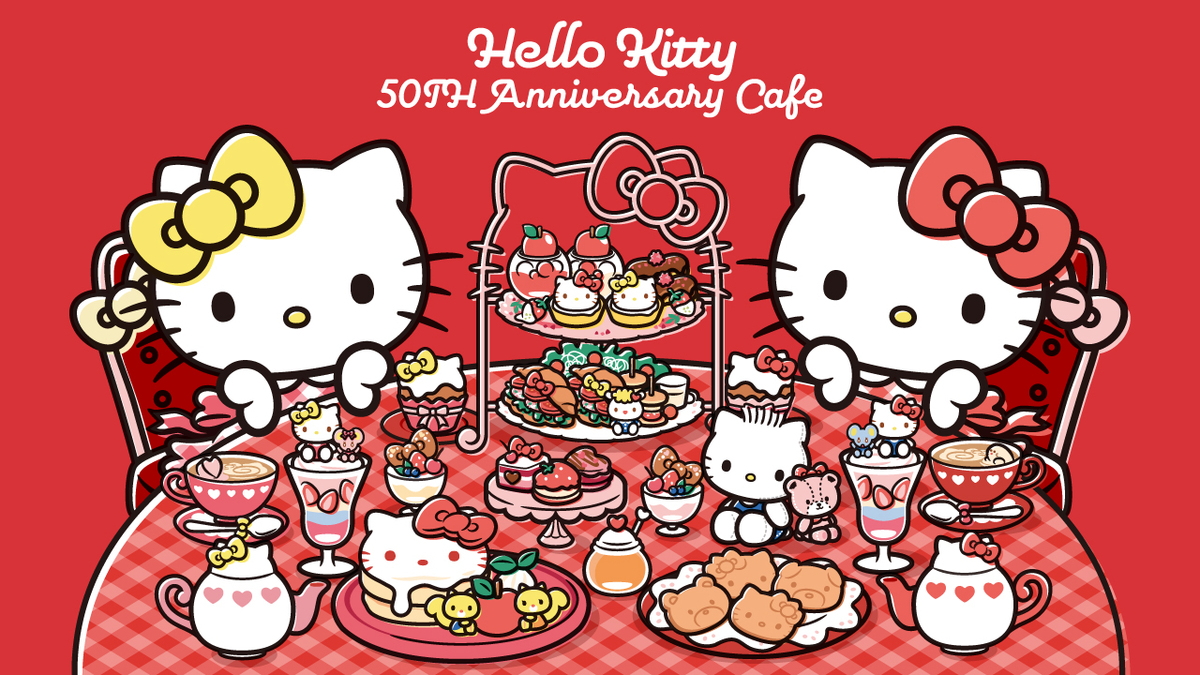ハローキティ - ハローキティ　50周年　カフェ　限定　コップ　カップ ラブリー空間爆誕！3カ所に「ハローキティ50周年記念カフェ」が