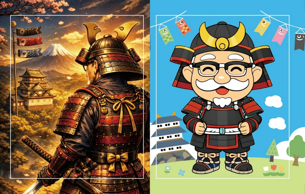 段ボール甲冑の「武者カーネル」が全国のKFCで展示へ 塗り絵で