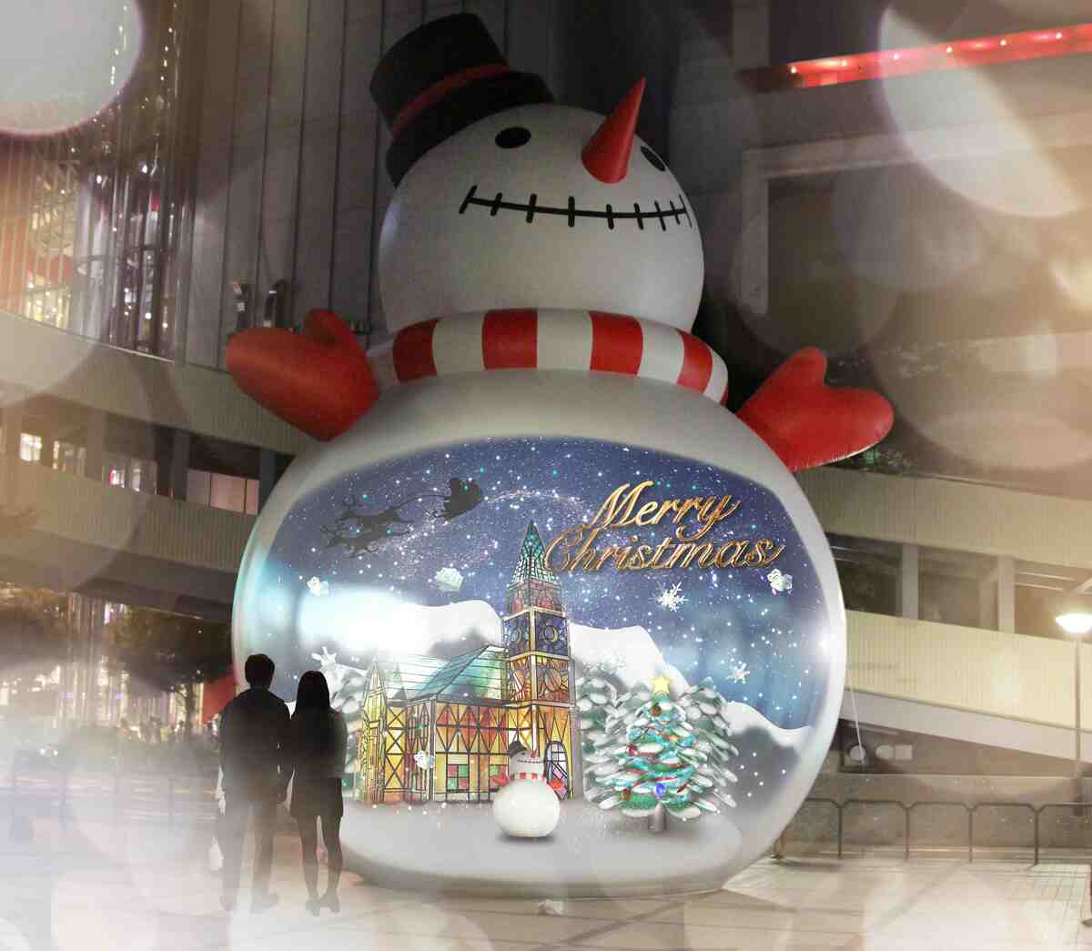 梅田のシンボルbigスノーマンが巨大スノードームに変身 いこレポ